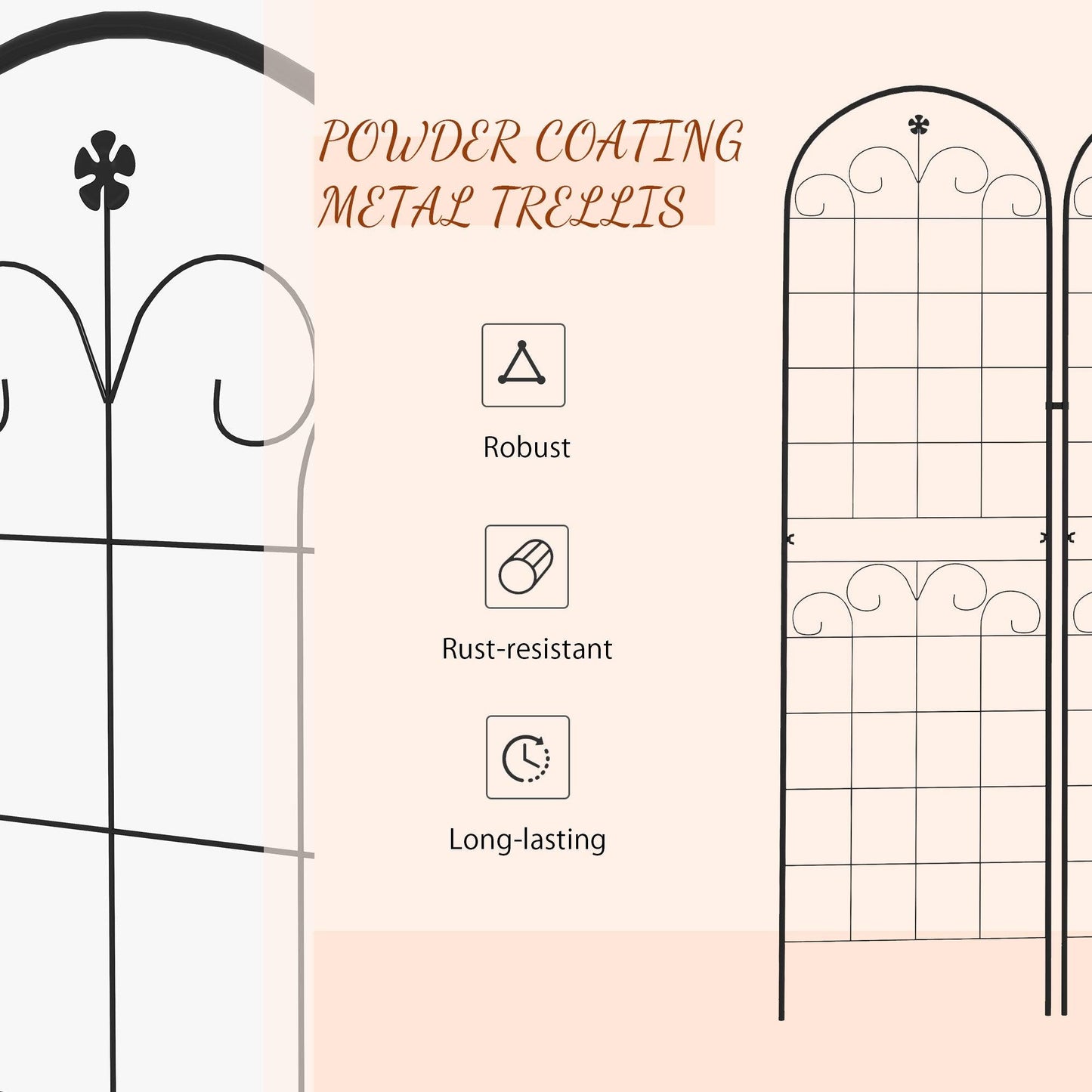 Outsunny Metal Trellis Set of 2, Garden Trellis for Climbing Plants Support Frames, Floral Design - ALL4U RETAILER LTD