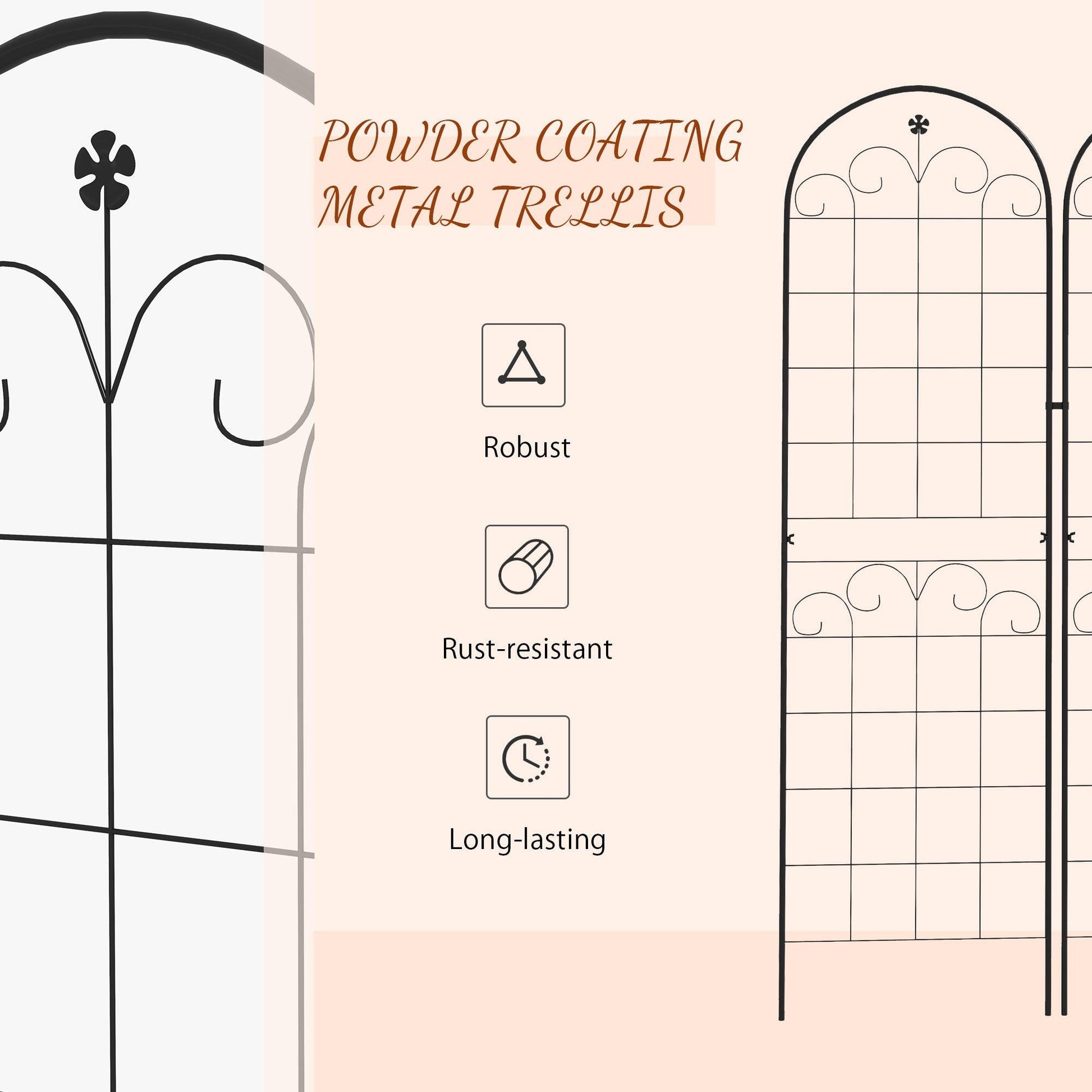 Outsunny Metal Trellis Set of 2, Garden Trellis for Climbing Plants Support Frames, Floral Design - ALL4U RETAILER LTD