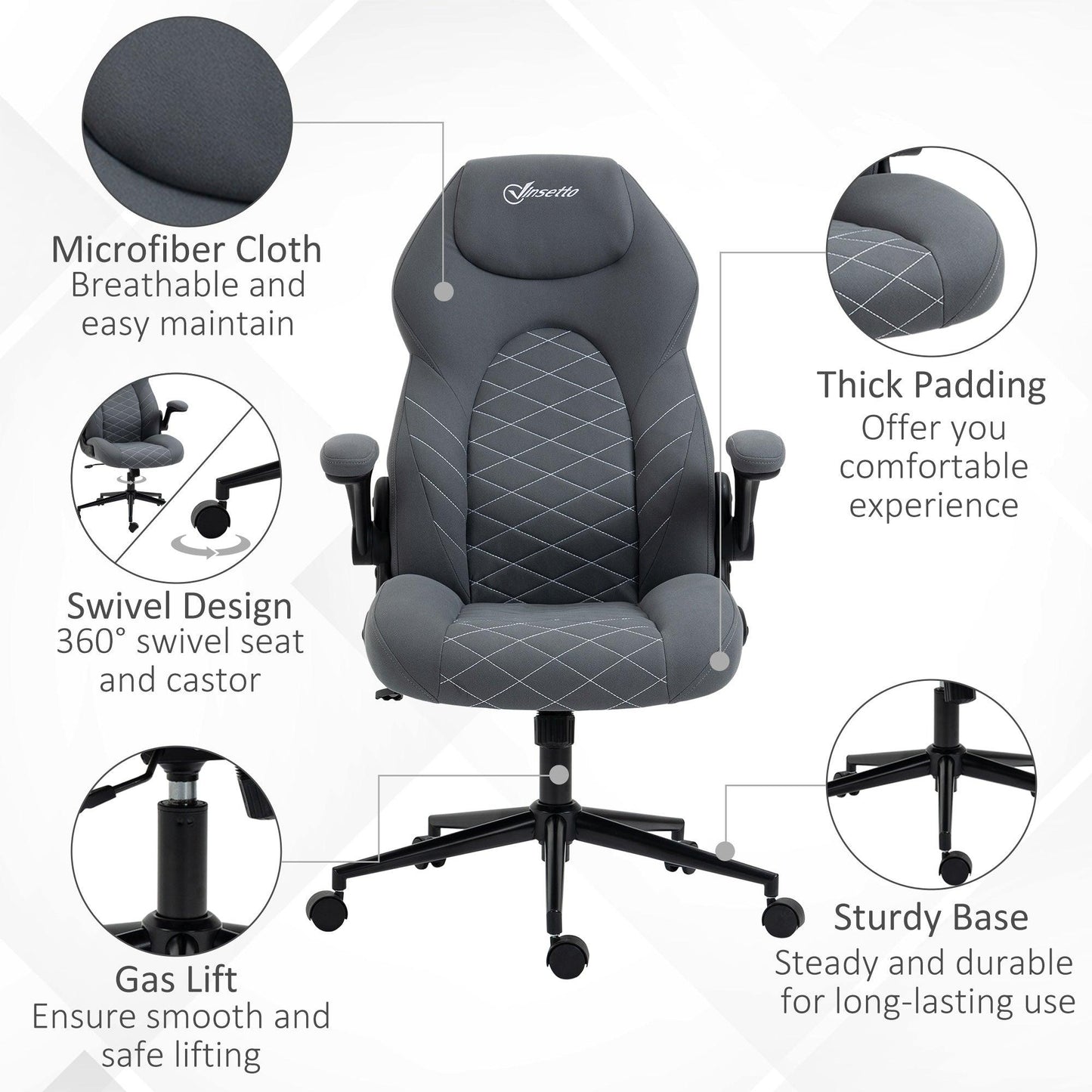 Vinsetto Dark Grey Swivel Desk Chair with Flip Up Armrests - ALL4U RETAILER LTD