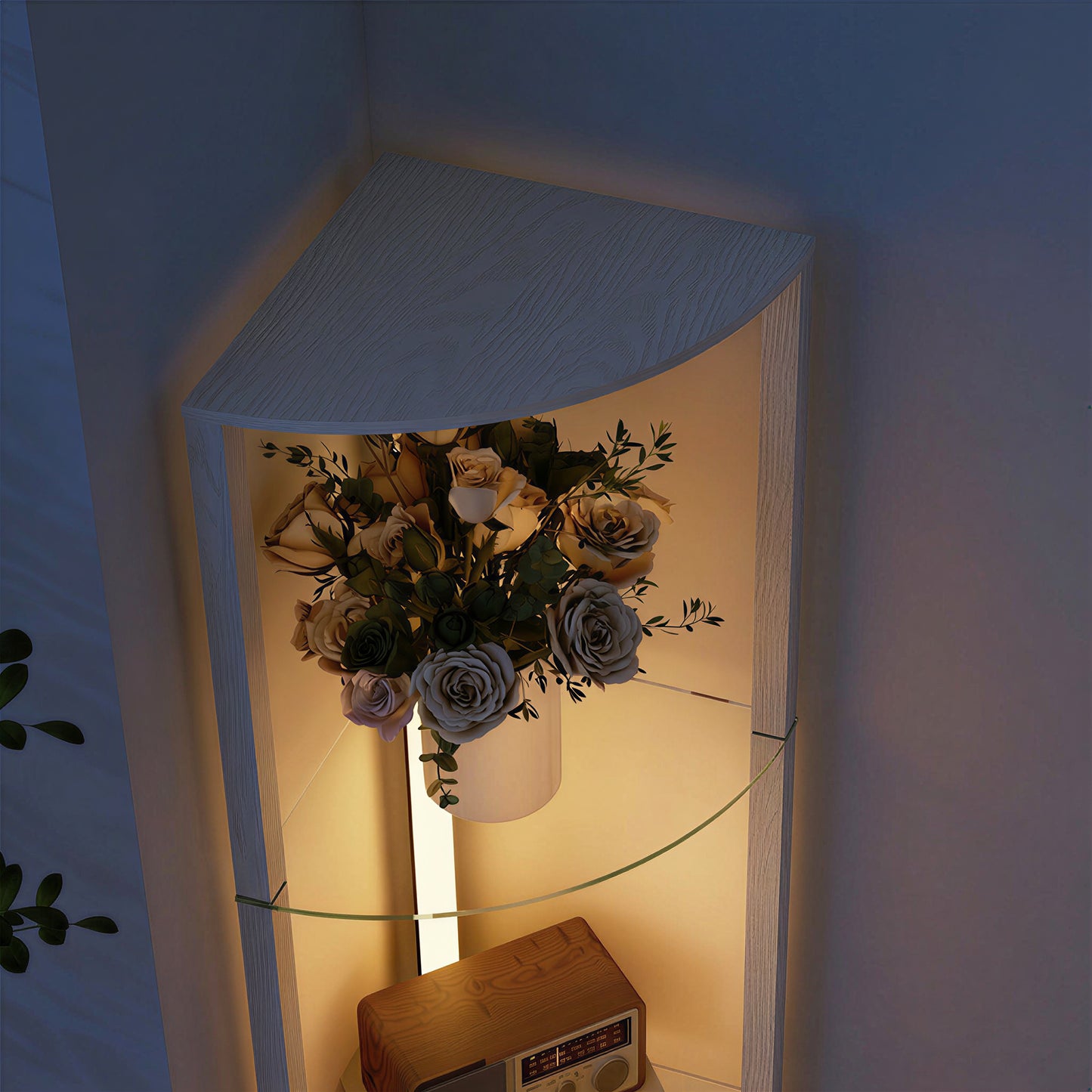 HOMCOM Corner LED Floor Lamp With Shelves Dimmable Standing Lamp With Foot Switch White For Living Room And Bedroom