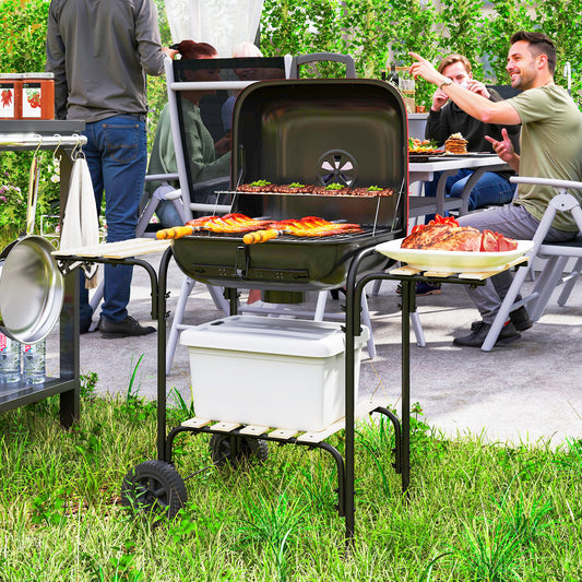 Outsunny Portable Charcoal BBQ Grill With 1840 cm2 Cooking Area Three Shelves Adjustable Vent Lockable Lid Wheels Red