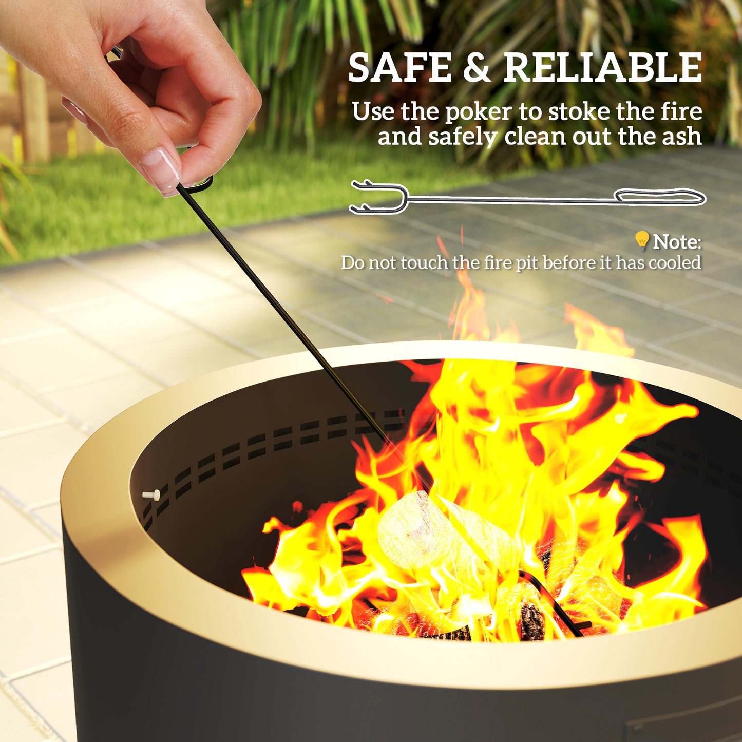 Outsunny Outdoor Round Fire Pit With Lid And Fire Poker In Black For Safe Marshmallow Roasting And Cozy Garden Nights