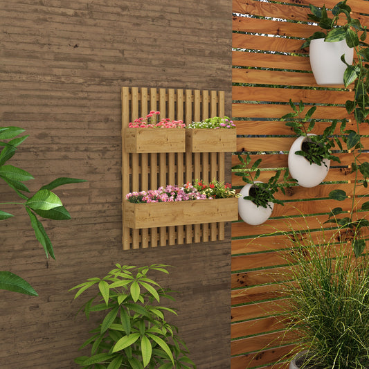 Outsunny Wall-Mounted Wooden Garden Planter with Trellis and Movable Boxes, Carbonized Finish - ALL4U RETAILER LTD