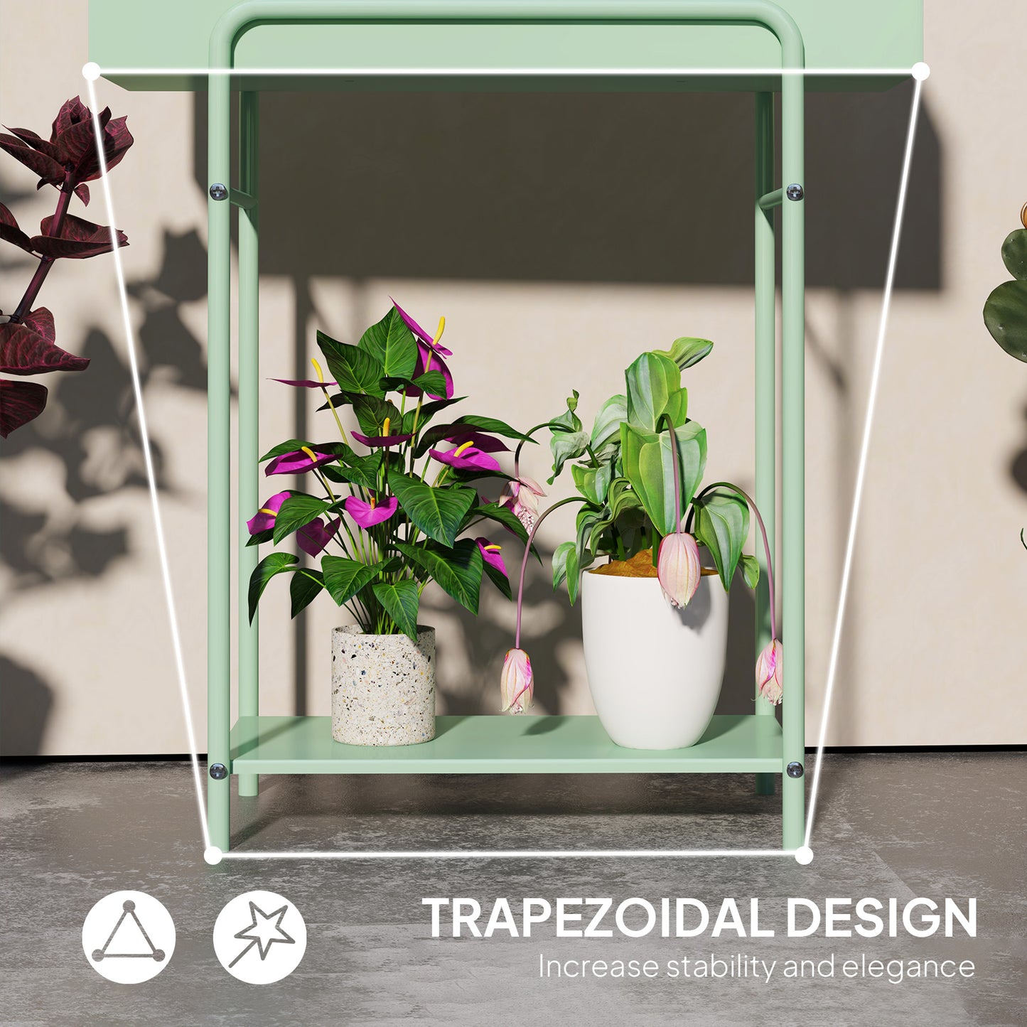 Outsunny Two Tier Metal Plant Stand With Drain Holes Floor Standing Indoor Outdoor Garden Patio Balcony