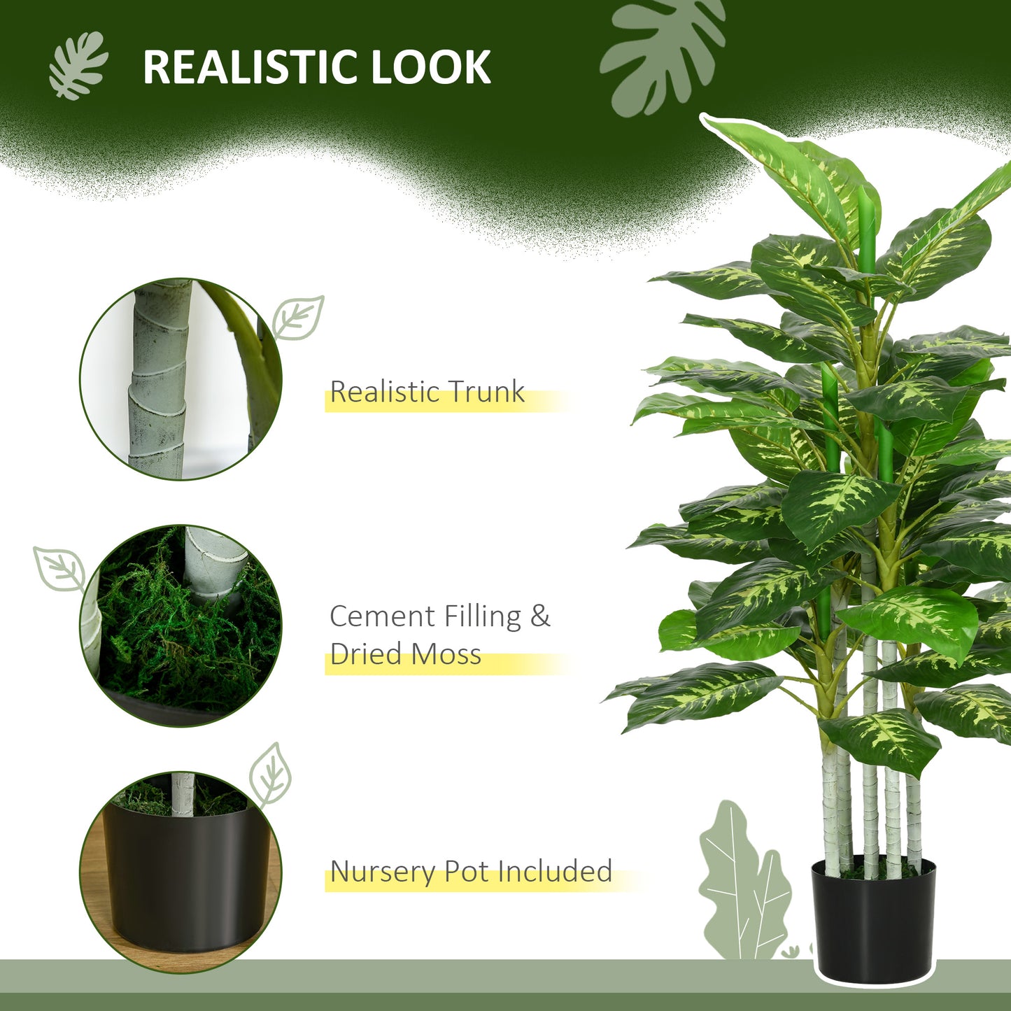 HOMCOM 120Cm Artificial Evergreen Tree Pre Potted Indoor Decor Decorative Plant With Cement Base
