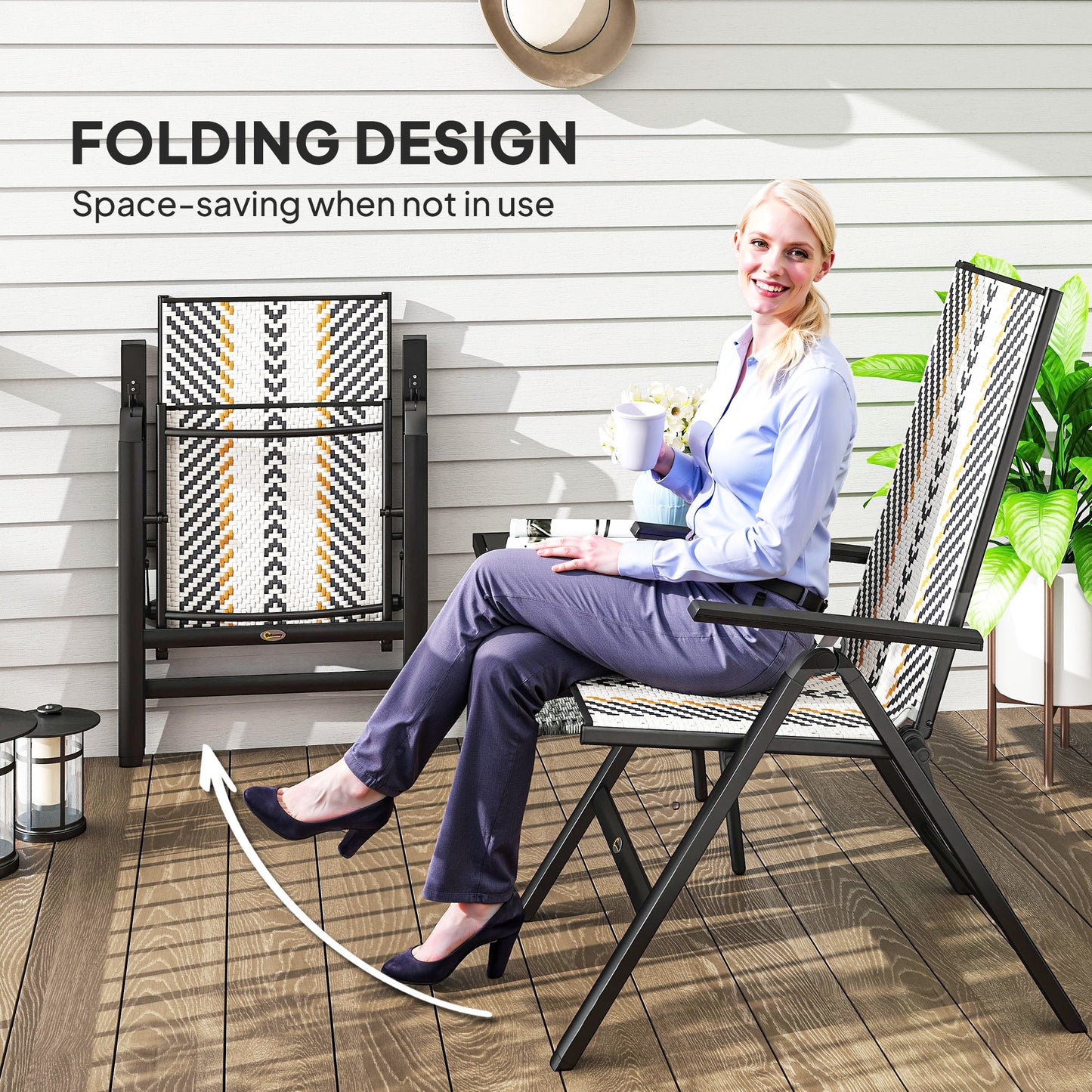 Outsunny Set Of Two Rattan Reclining Garden Chairs Multicolour Folding Adjustable Backrests Patio Lounge
