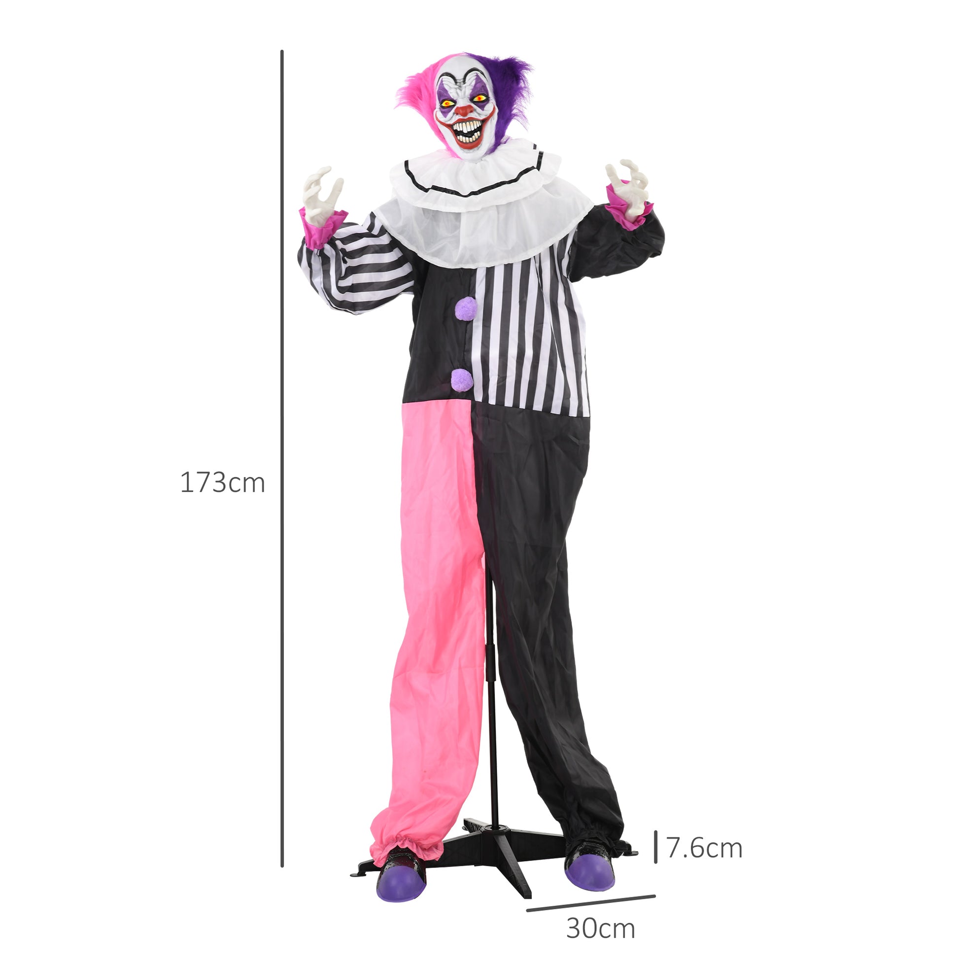 HOMCOM Sinister Laughing Clown Animated Halloween Decoration with Sound and Light Effects - 68" Outdoor Prop for Haunted Houses - ALL4U RETAILER LTD