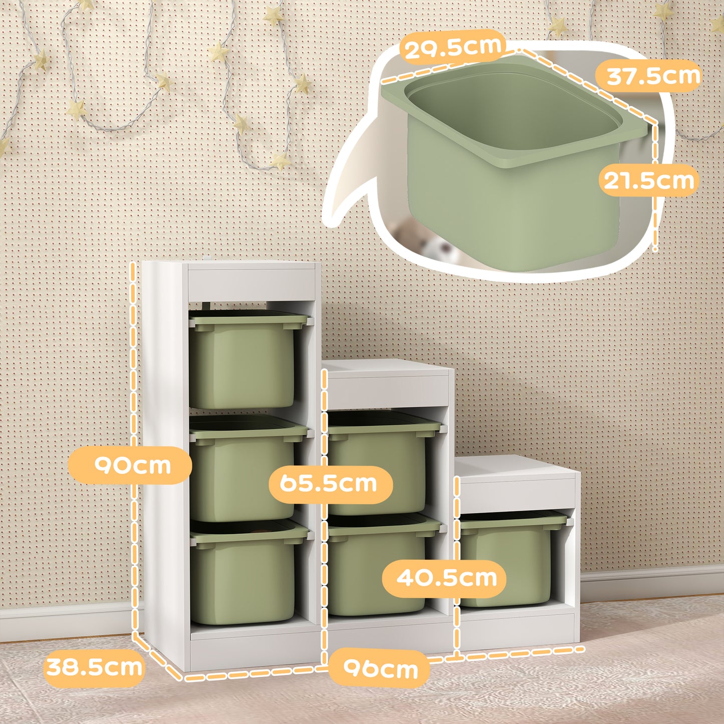 Aiyaplay Three Layer Toy Storage Organiser For Kids Ages 3 To 8 With Removable Bins Green