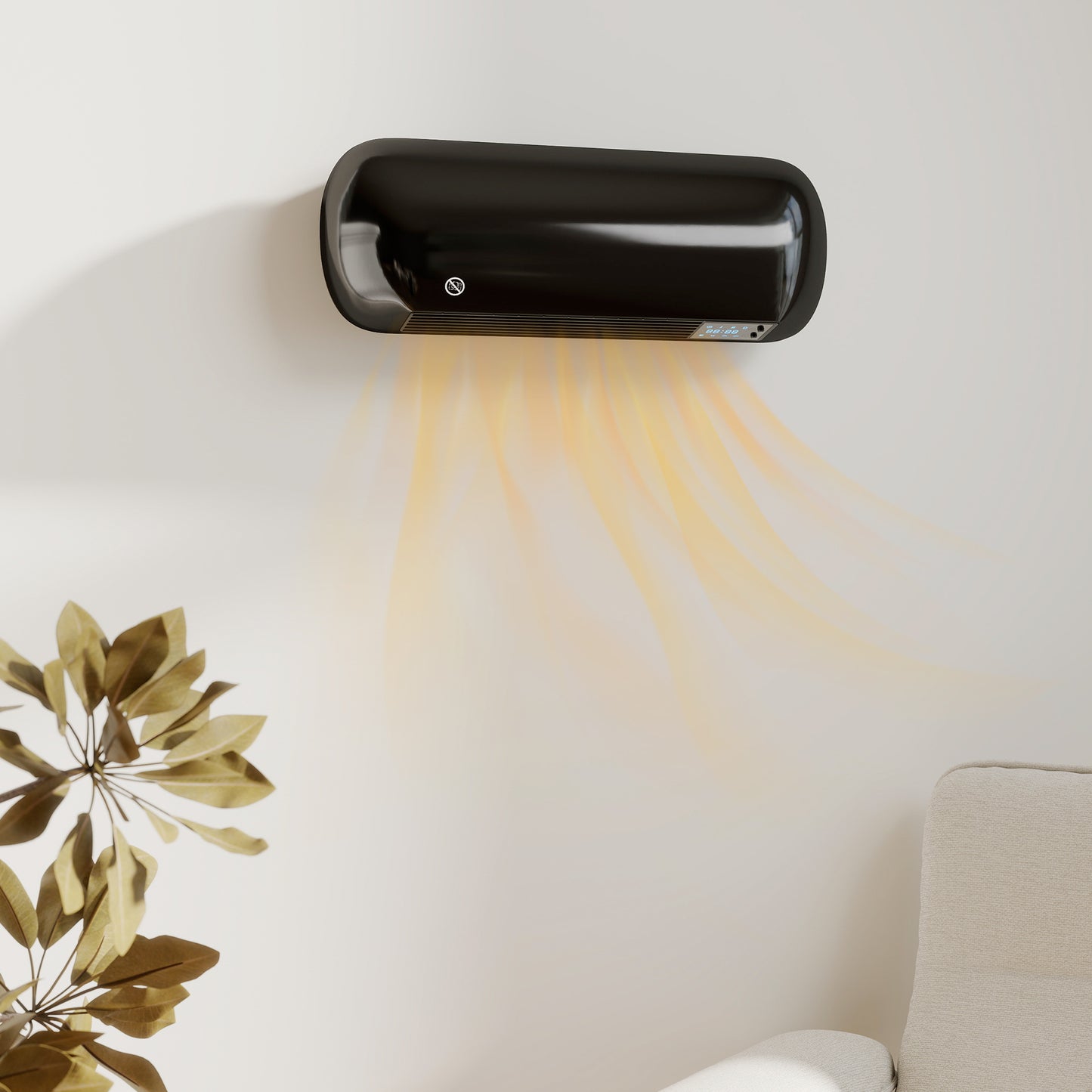 HOMCOM 2000W Ceramic Electric Heater with Fan and Adjustable Thermostat Wall Mounted Black