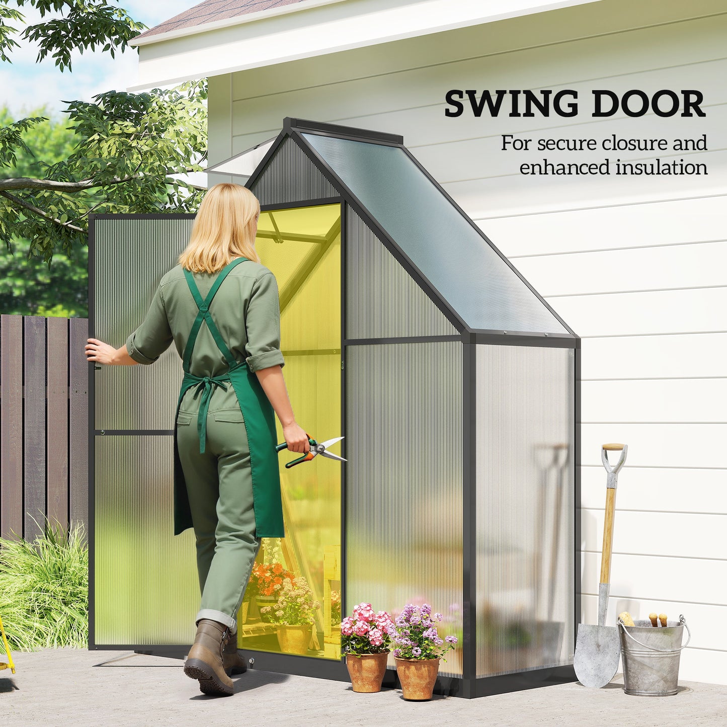 Outsunny Polycarbonate Greenhouse With Swing Door And Adjustable Window Walk In 5.5 Feet By 2 Feet Black