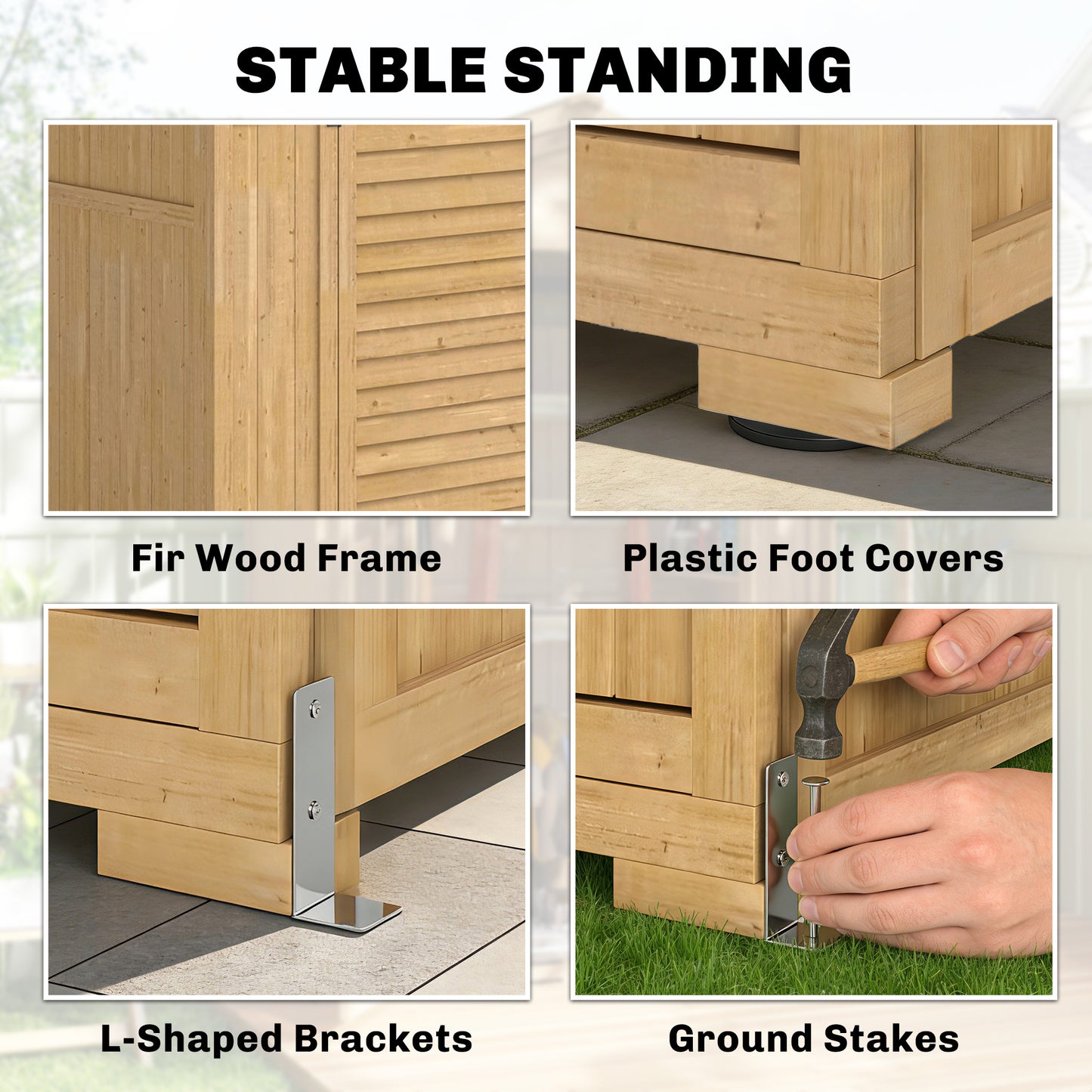 Outsunny Outdoor Wooden Storage Cabinet Shed With Acrylic Windows For Patio Garden Tools Light Brown