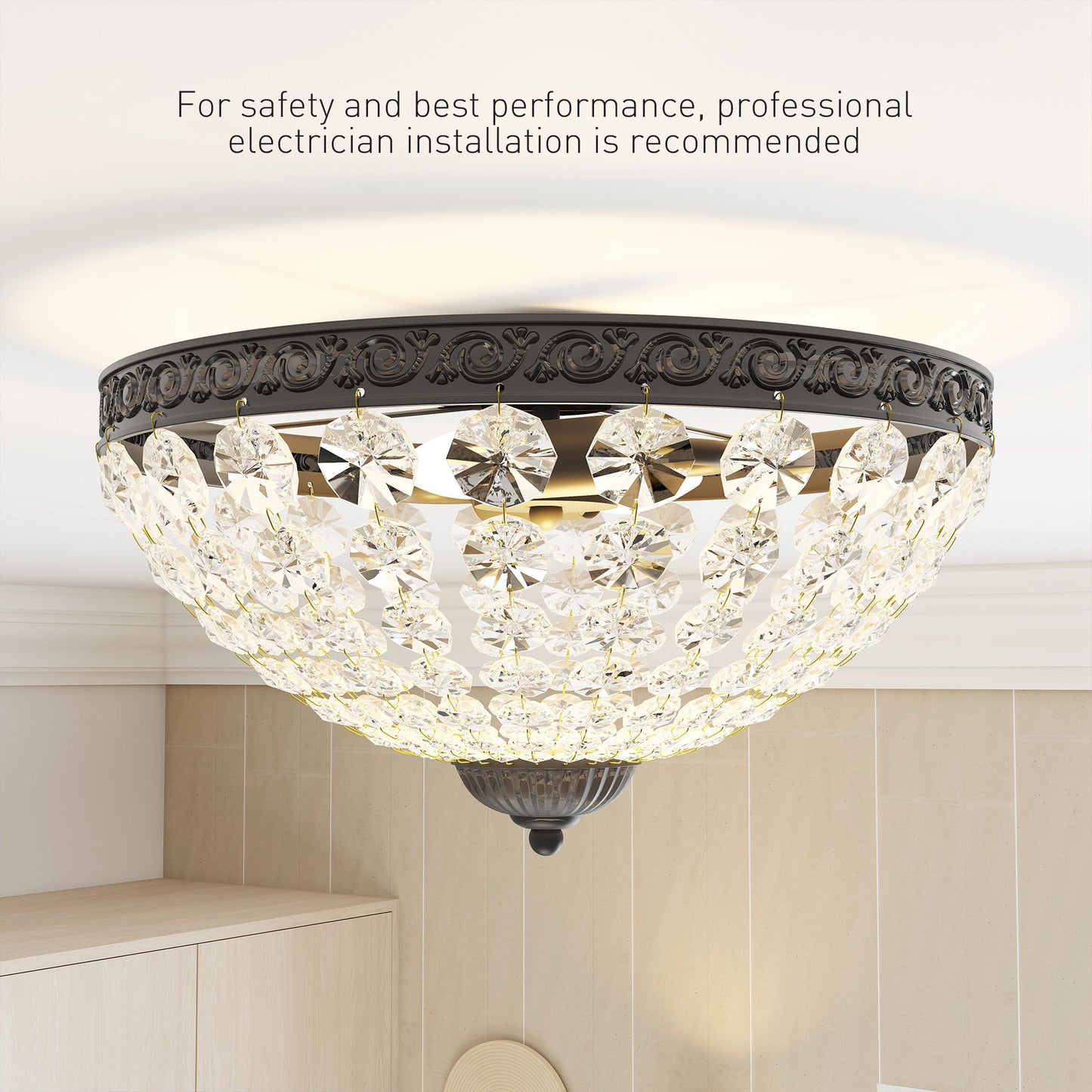 HOMCOM Crystal Chandelier Ceiling Light With 168 Octagonal Beads 2 Light Vintage Flush Mount Black