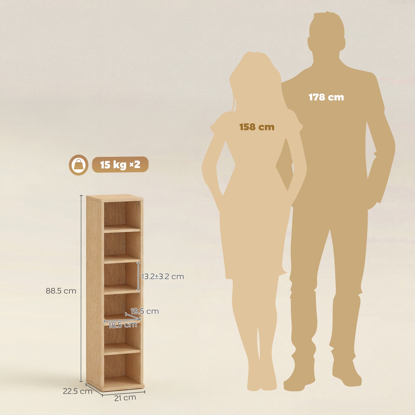 HOMCOM Set Of 2 CD Media Display Shelf Units Tower Rack With Adjustable Shelves Holds Up To 102 CDs Natural Finish