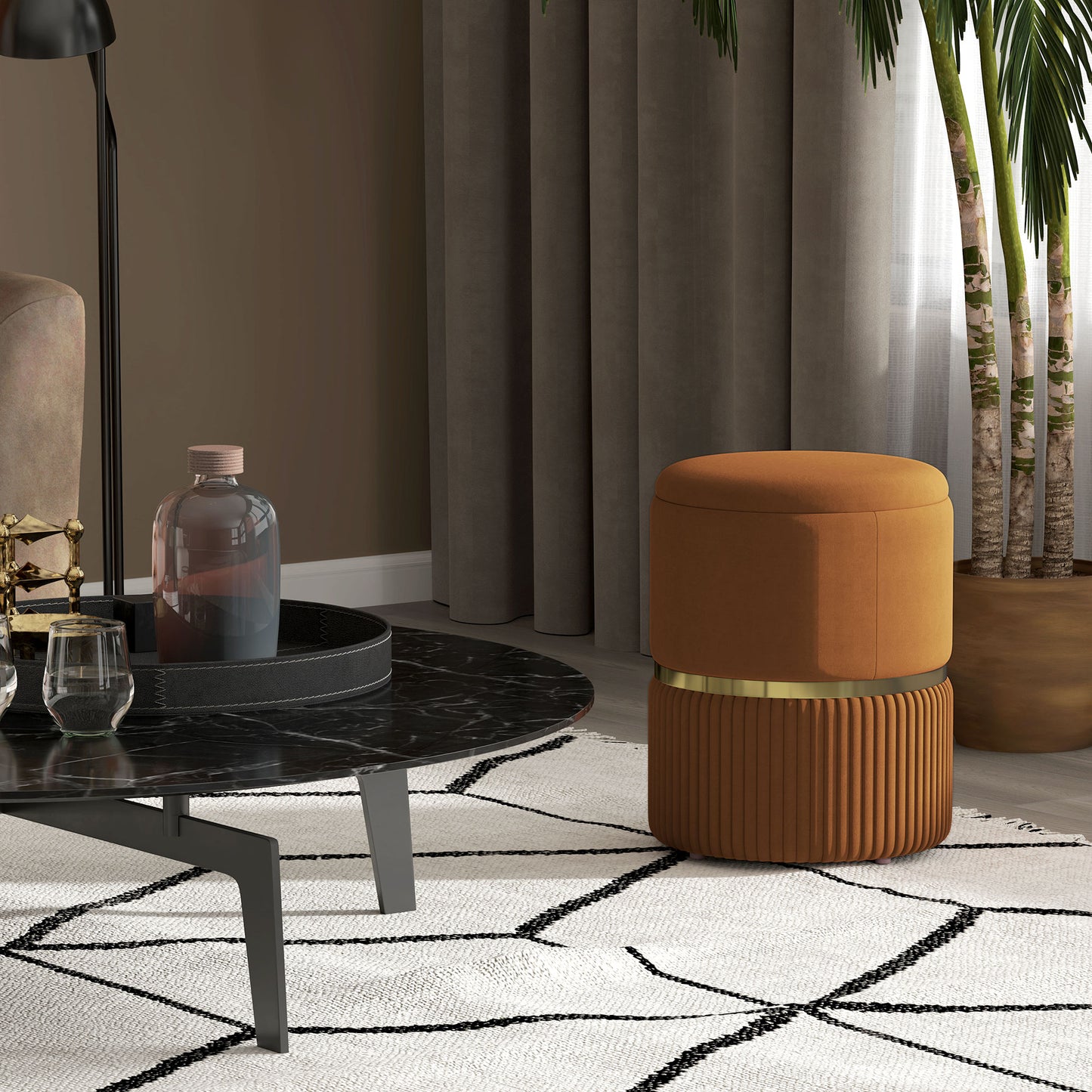 HOMCOM Velvet-Feel Storage Ottoman Brown With Hidden Storage, Sturdy MDF Frame And Protective Foot Pads