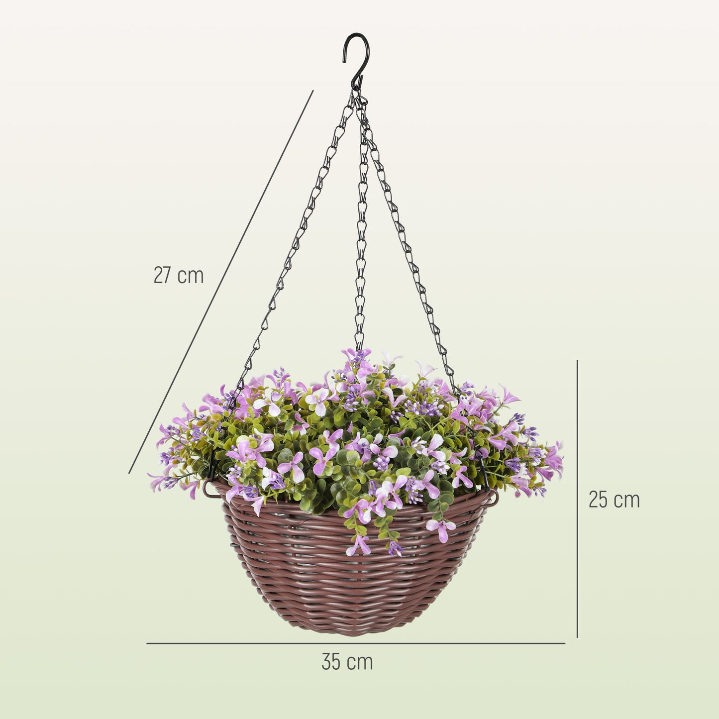 HOMCOM Set of 2 Purple Artificial Hanging Baskets with Lush Leaves and Flowers for Home and Office Decor