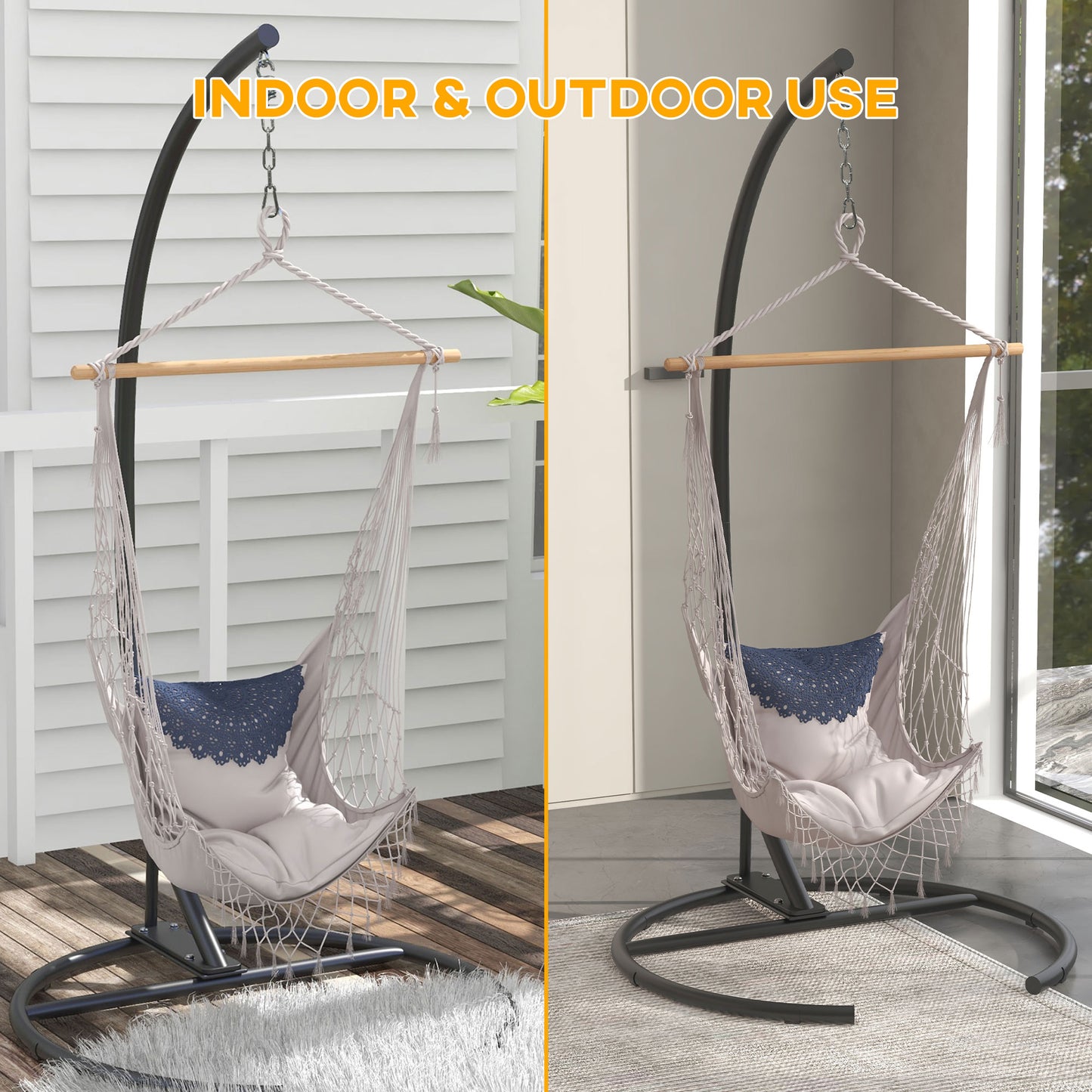 Outsunny Hanging Hammock Chair Stand With Base For Swing And Hammock Chair Indoor Outdoor Heavy Duty 330 Lbs Black