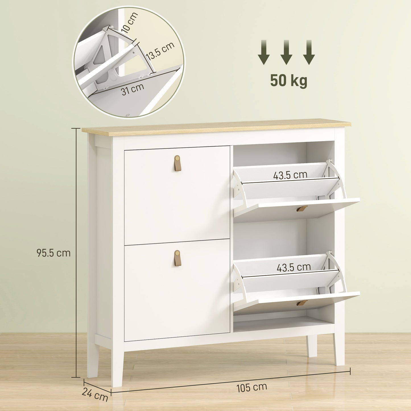 HOMCOM Modern Four Drawer Shoe Cabinet White Narrow Slim Storage For 20 Pairs UK Mens 9.5