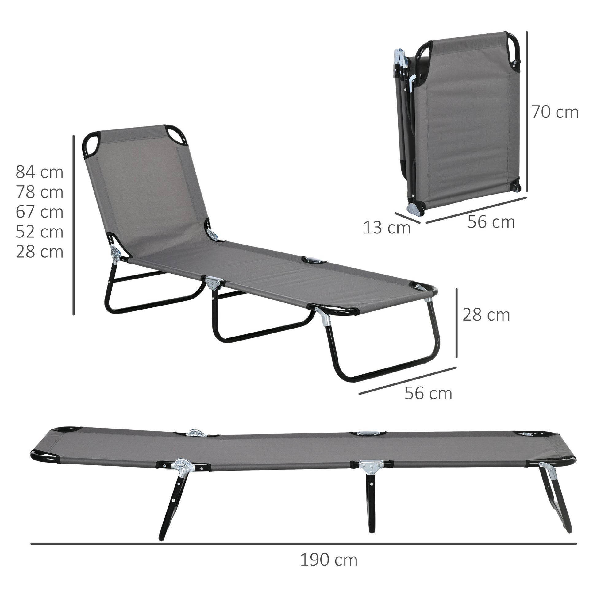 Outsunny Set of 2 Adjustable Grey Patio Sun Loungers with Weather-Resistant Fabric and Steel Frame - ALL4U RETAILER LTD