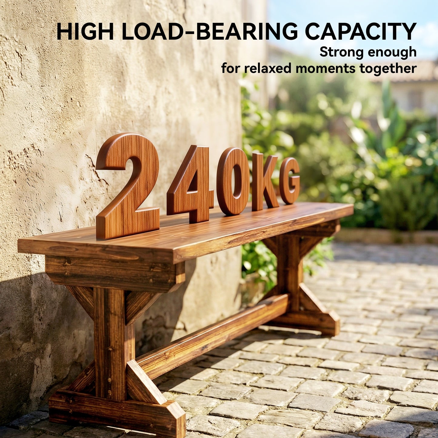 Outsunny Rustic Wooden Garden Bench Backless Outdoor Loveseat With X Shape Base For Porch Park Carbonized Finish