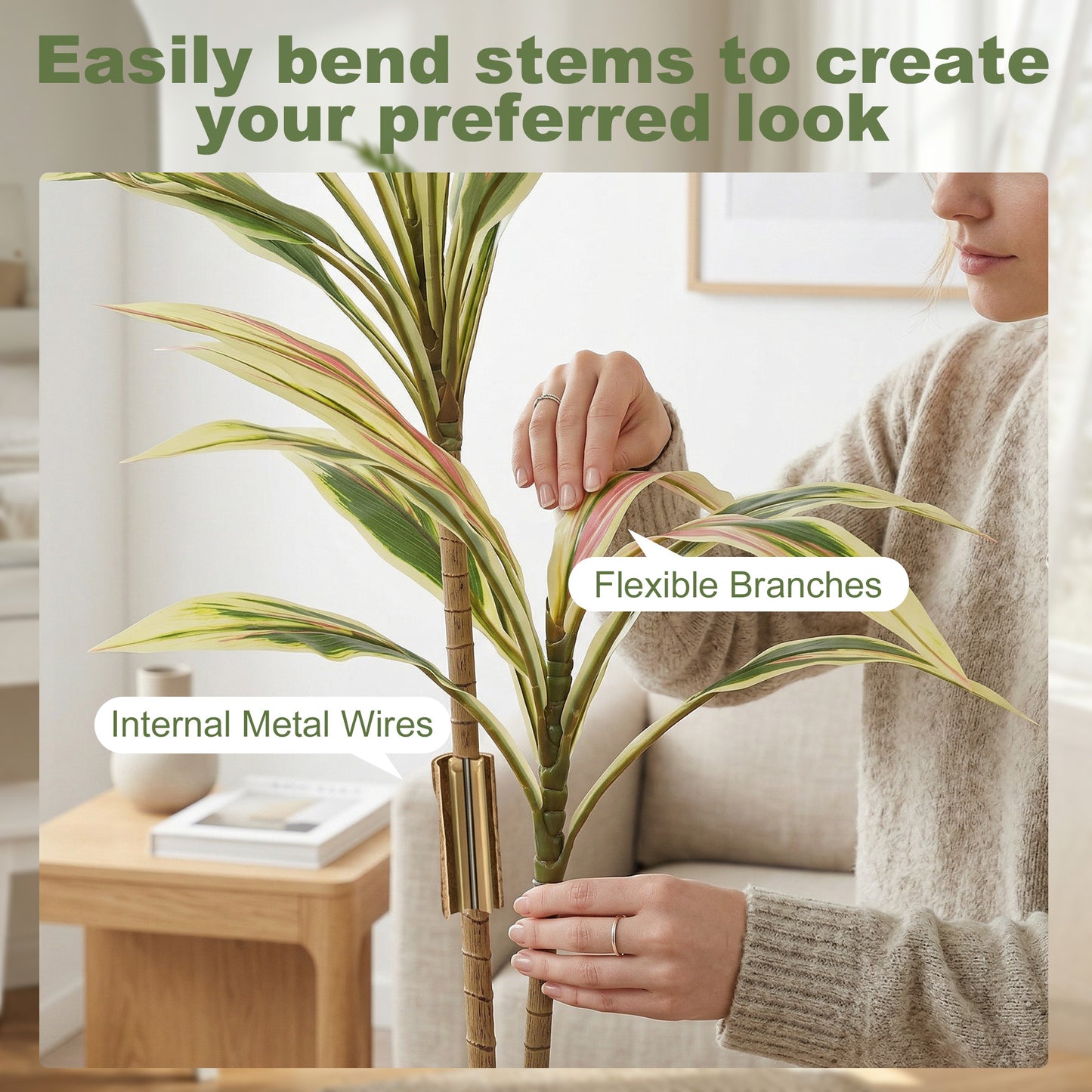 HOMCOM 90 Cm Artificial Cordyline Tree In Moss Effect Pot Realistic PEVA Faux Plant Yellow