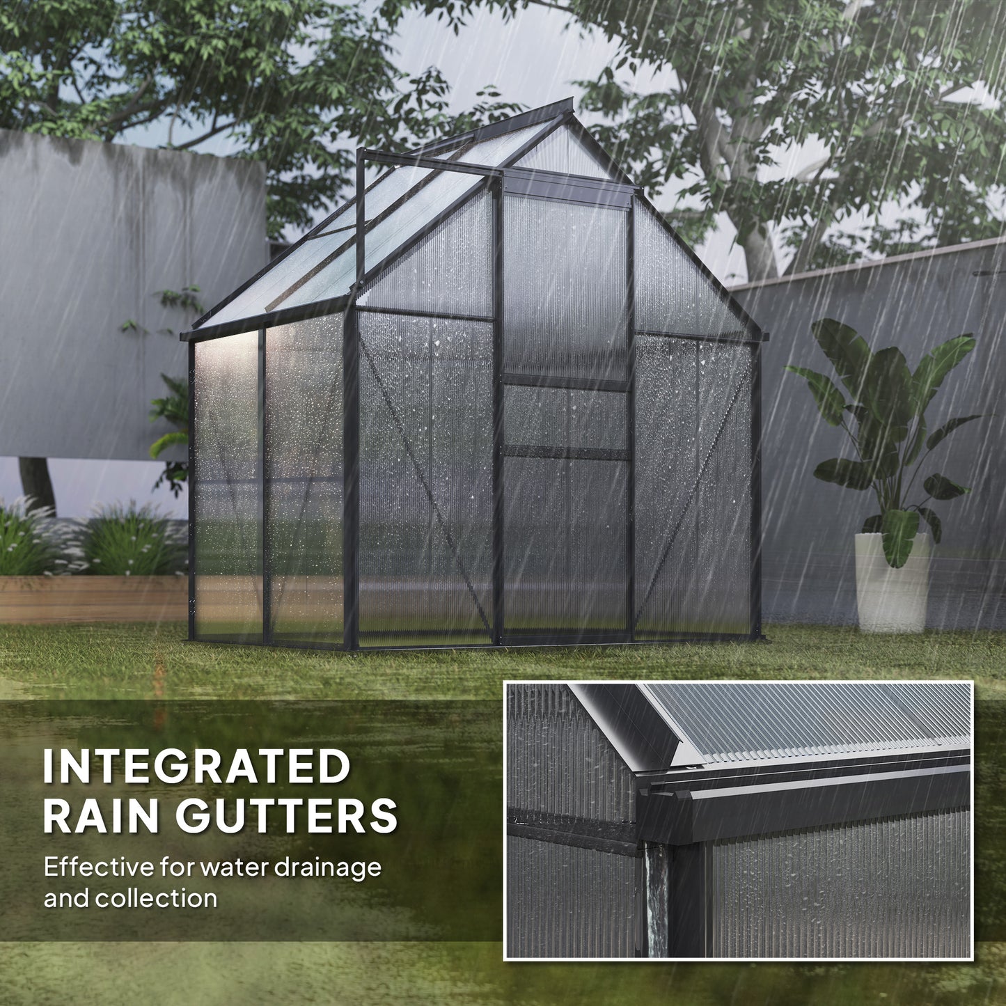 Outsunny Walk In Polycarbonate Greenhouse 192.5cm 131cm Aluminum Frame Durable Garden Structure