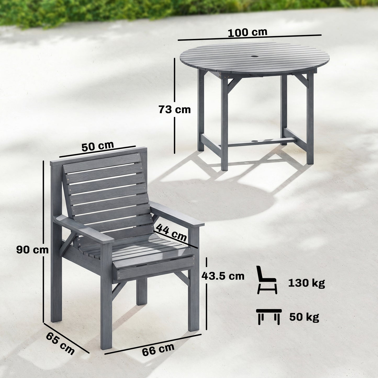 Outsunny 5 Piece Garden Dining Set With Parasol Hole, Round Table And Chairs, 4 Seater Wooden Outdoor Furniture, Grey
