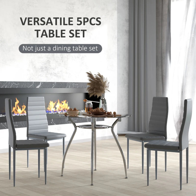 HOMCOM Five-Piece Grey Dining Set with Padded Chairs and Glass-Top Table - ALL4U RETAILER LTD