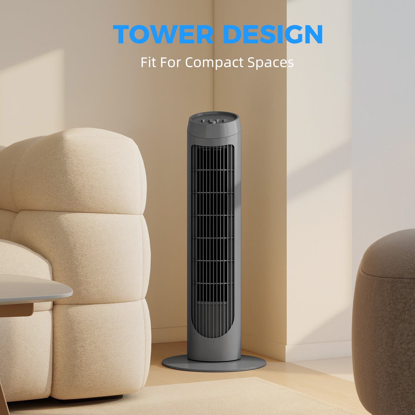 HOMCOM Tower Fan 75 cm for Bedroom Cooling, 70 Degree Oscillating, 3 Speed Settings, Standing Floor Fan Grey