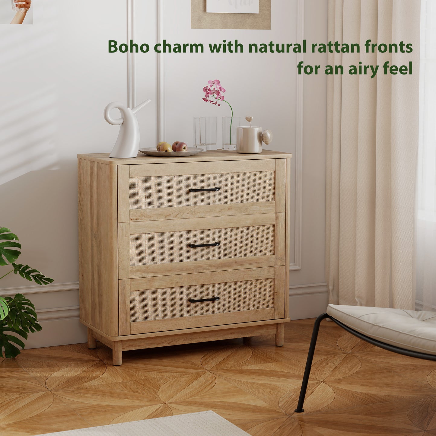 HOMCOM 76 Cm Wide Oak Chest Of Drawers With Three Drawers For Bedroom Organization