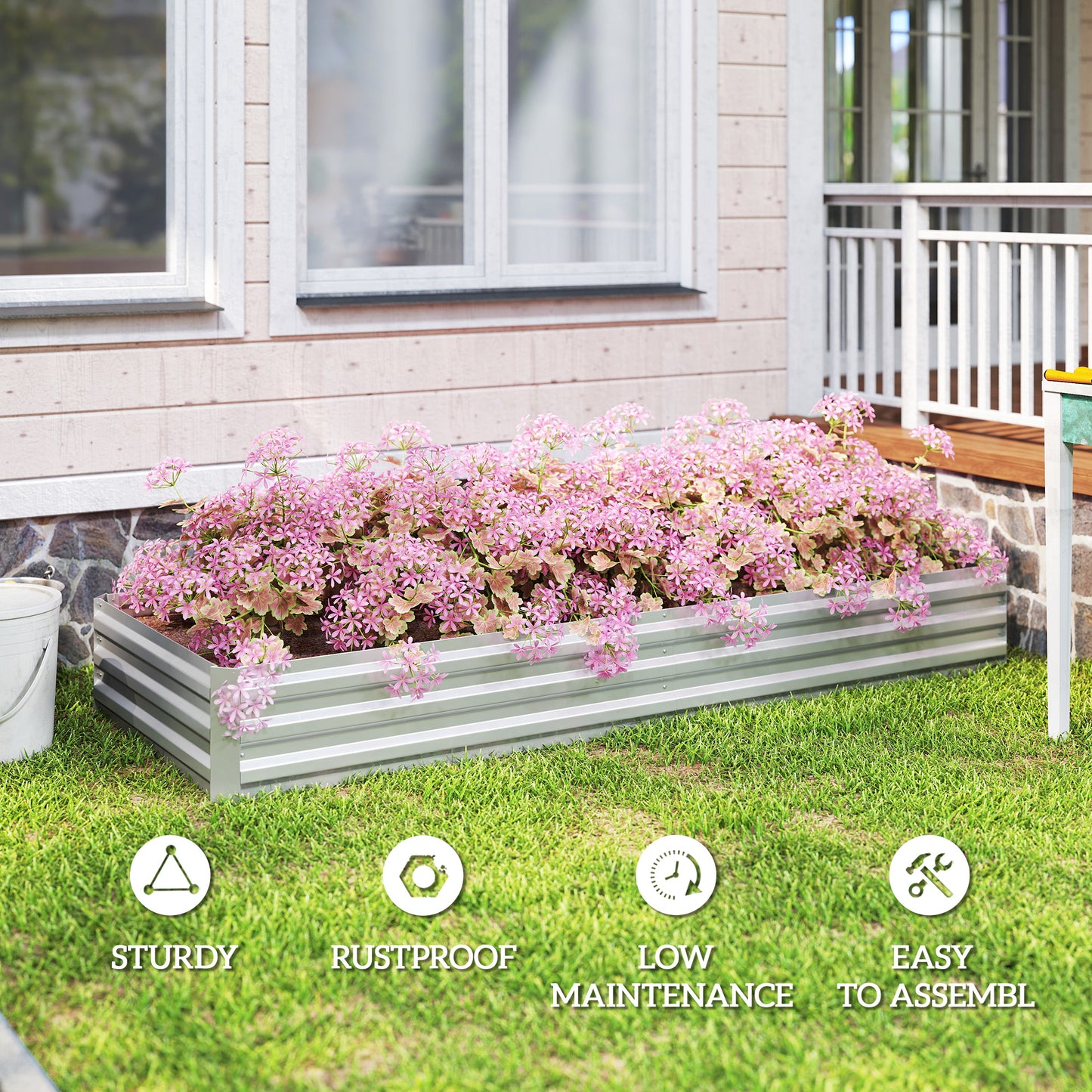 Outsunny Metal Raised Garden Bed Planter Box Outdoor Steel Planter For Flowers Herbs Vegetables Green Silver