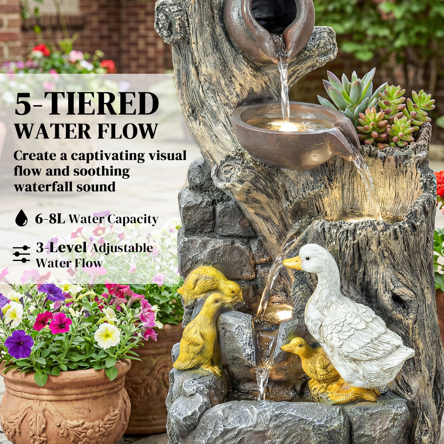 Outsunny 5 Tier Outdoor Waterfall Fountain Freestanding Self Contained Cascading Water Feature Garden Landscape