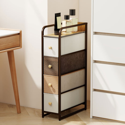 HOMCOM 4 Drawer Fabric Chest Of Drawers With Steel Frame Slim 20 Cm Wide Storage Organizer For Bedroom And Living Room