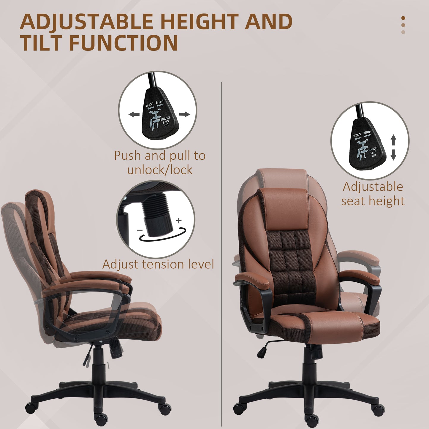 Elegant Brown Faux Leather Executive Office Chair with Adjustable Height and Comfort Features - ALL4U RETAILER LTD