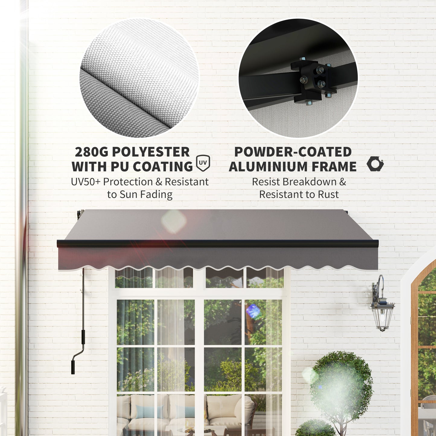 Outsunny 2.5x2m Retractable Awning With LED Remote Aluminium Frame UV50 Sunshade Canopy For Garden Patio Dark Grey