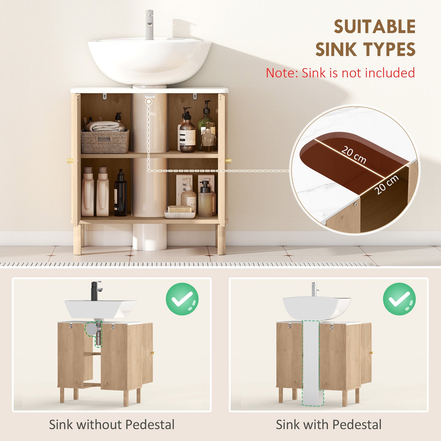 HOMCOM Under Sink Bathroom Cabinet For Basin With Or Without Pedestal In Oak Finish