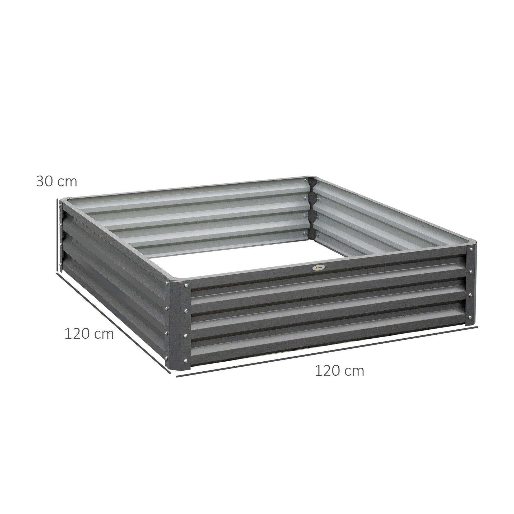 Outsunny 432L Square Raised Garden Bed Box Steel Frame for Vegetables, Flowers and Herbs, 120 x 120 x 30cm, Light Grey - ALL4U RETAILER LTD