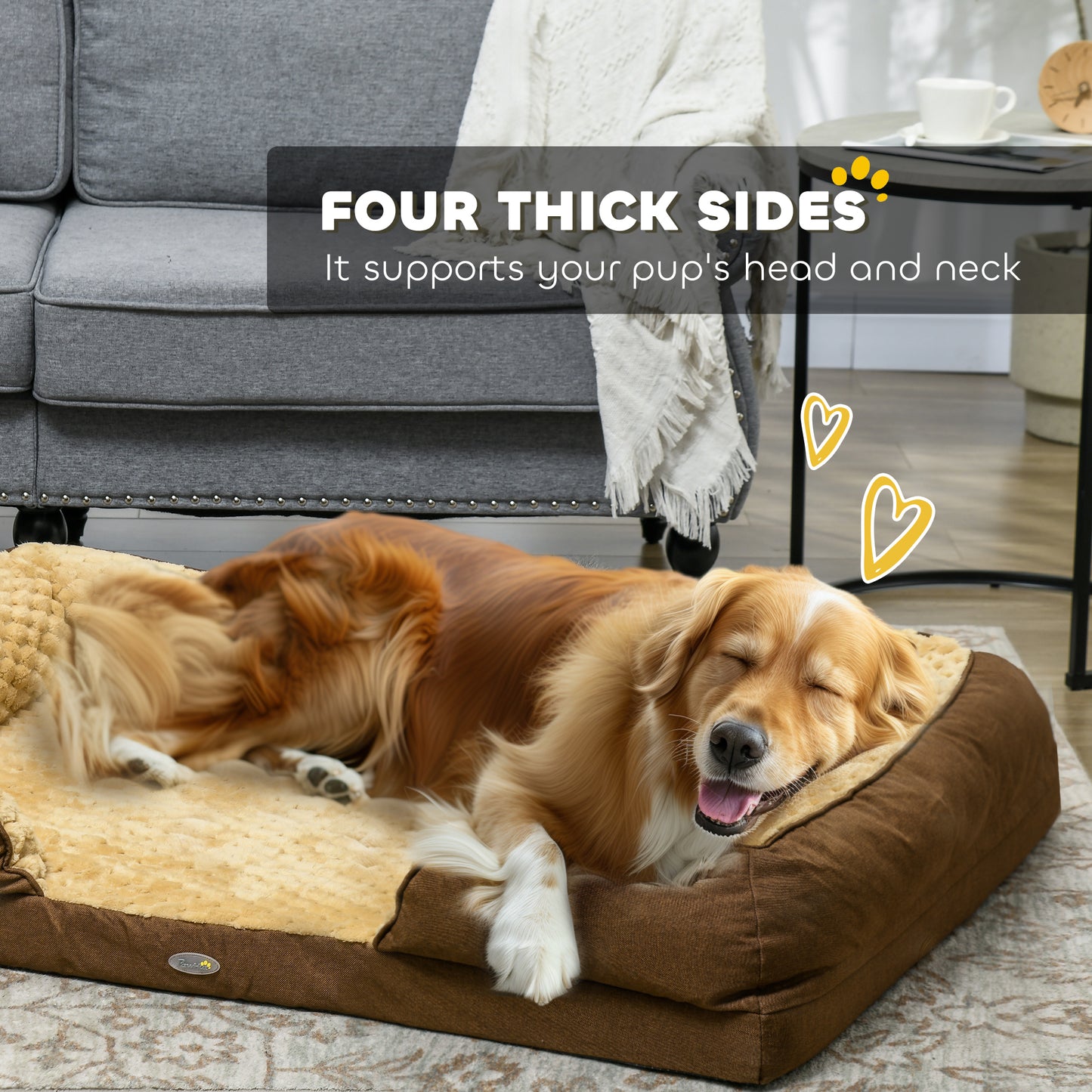 PawHut Calming Pet Bed for Large Dogs - Removable Cover & Anti-Slip Base, 120L x 80W x 22Hcm - Brown - ALL4U RETAILER LTD