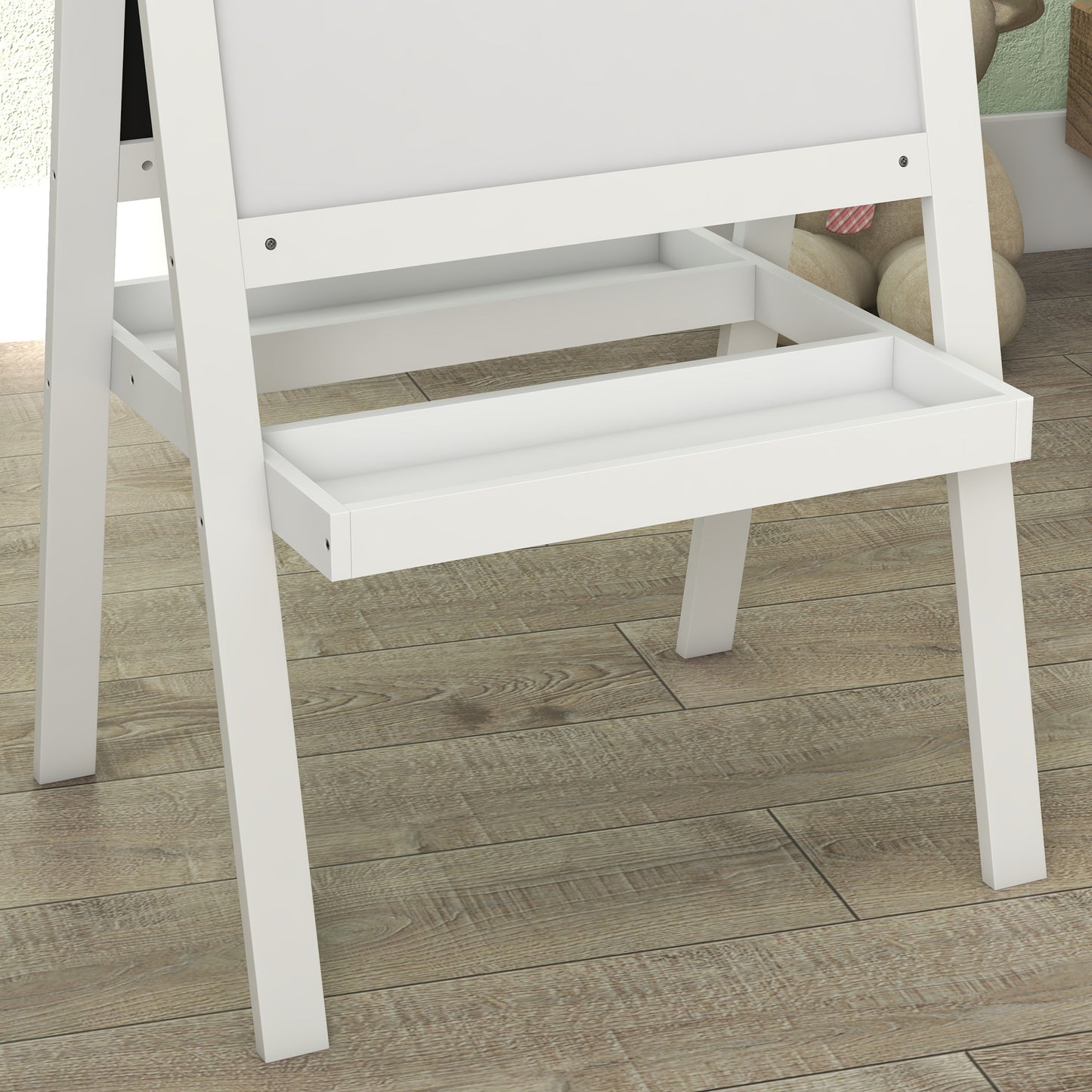 AIYAPLAY Kids Easel With Double Sided Whiteboard Chalkboard 2 In 1 Standing Easel For Toddlers 18 48 Months White