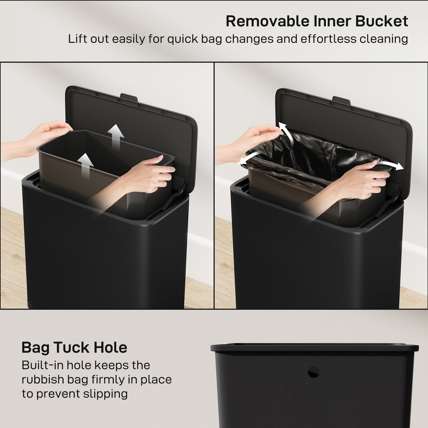 HOMCOM 8L Hanging Kitchen Bin With Lid And Removable Inner Bucket For Kitchen Cabinet Door Under Sink Or Office