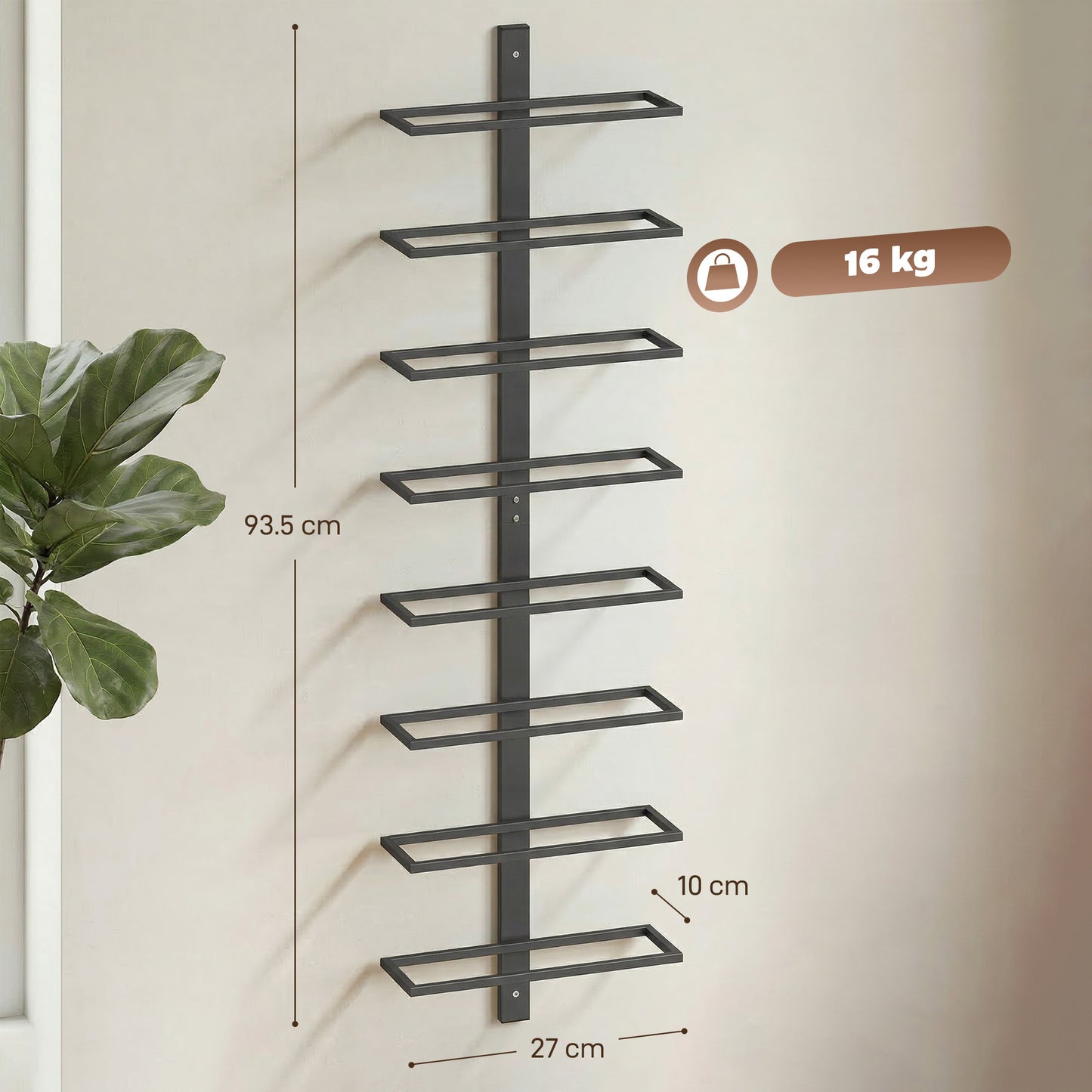 HOMCOM Wall Mounted 8 Tier Metal Wine Rack Display Holder For Kitchen Black Space Saver