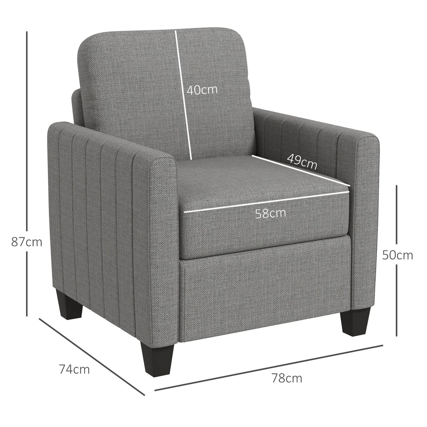 Contemporary Light Grey Linen-Style Armchair by HOMCOM - ALL4U RETAILER LTD
