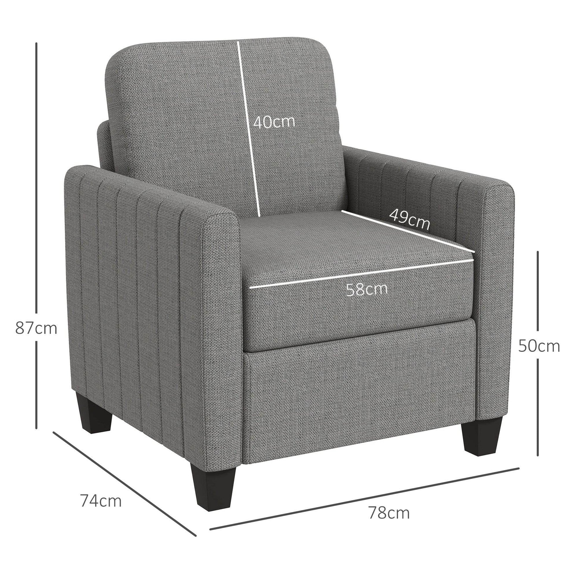 Contemporary Light Grey Linen-Style Armchair by HOMCOM - ALL4U RETAILER LTD