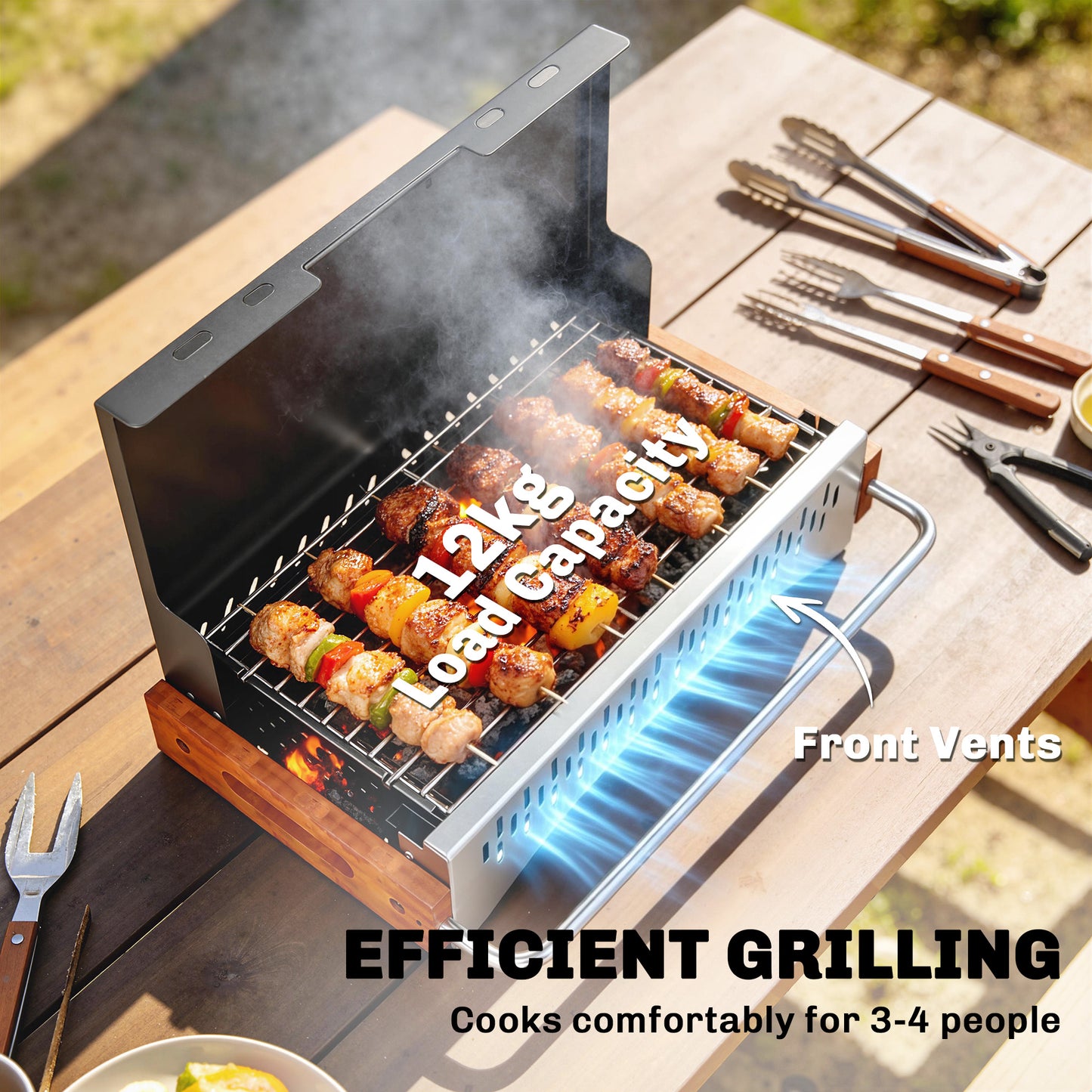 Outsunny Portable Folding Charcoal Barbecue Grill With Removable Charcoal Basin For Camping Picnic Garden Party Black