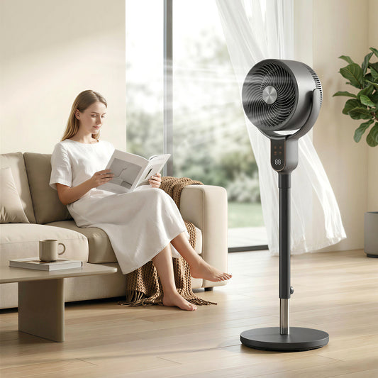 HOMCOM 20 dB Silent 42 Inch Pedestal Fan With Remote Control 90 Degree Oscillation 8 Speeds Grey