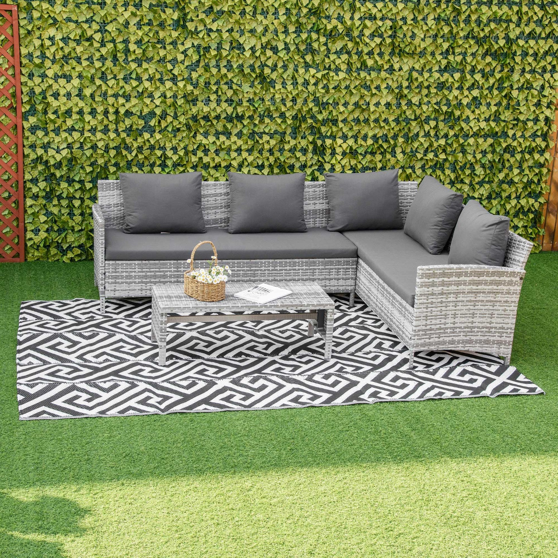 Outsunny 182x274cm Reversible Outdoor Mat Black/White - ALL4U RETAILER LTD