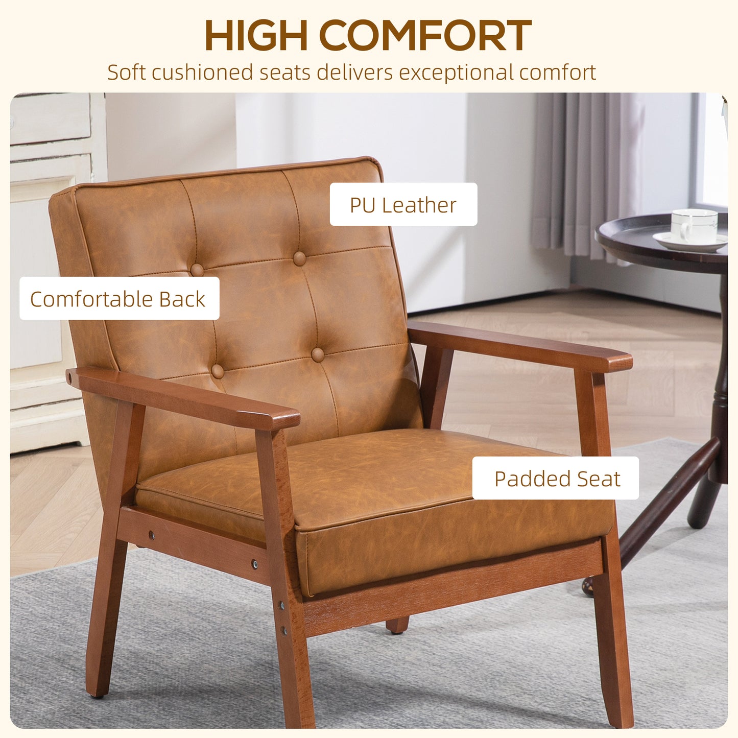 HOMCOM Two Pack Retro Style Accent Chairs With Faux Leather Seats Brown For Living Room Office And Bedroom