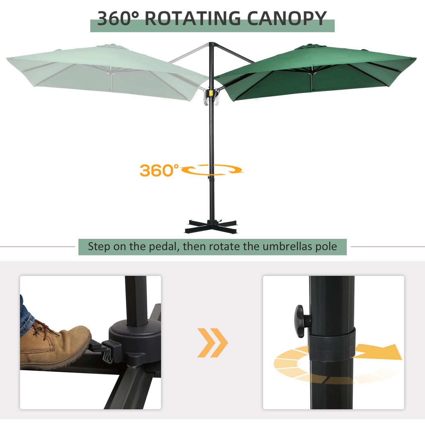 Outsunny 360° Adjustable Square Garden Parasol with UV Protection - Lush Green, 245x245cm - ALL4U RETAILER LTD