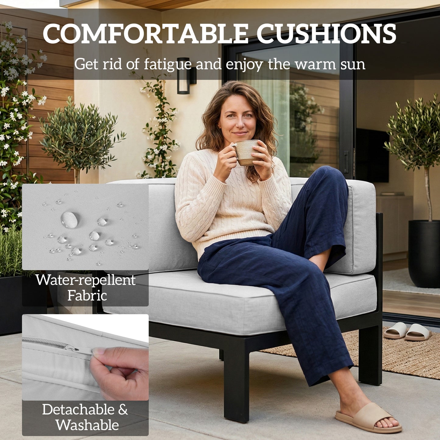 Outsunny 5-Piece Garden Corner Sofa Set With Cushions 6 Seater Aluminium Furniture Set With Coffee Table Light Grey