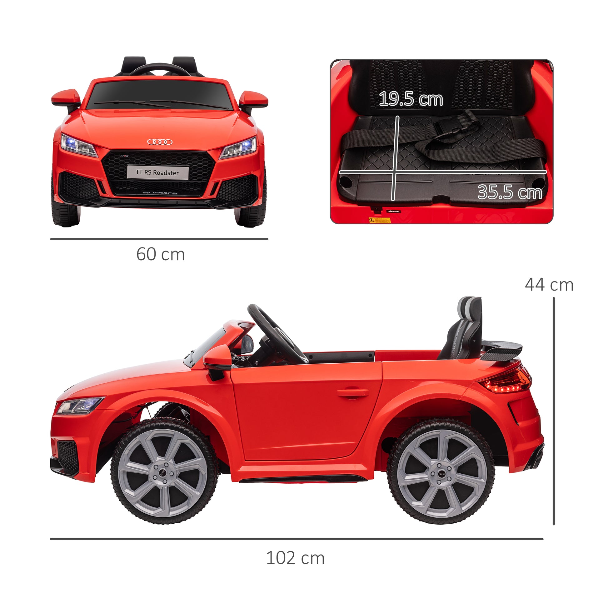 HOMCOM 12V Audi TT RS Kids Ride-On Car with Remote Control, Lights, Horn, and MP3 Player - Red - ALL4U RETAILER LTD