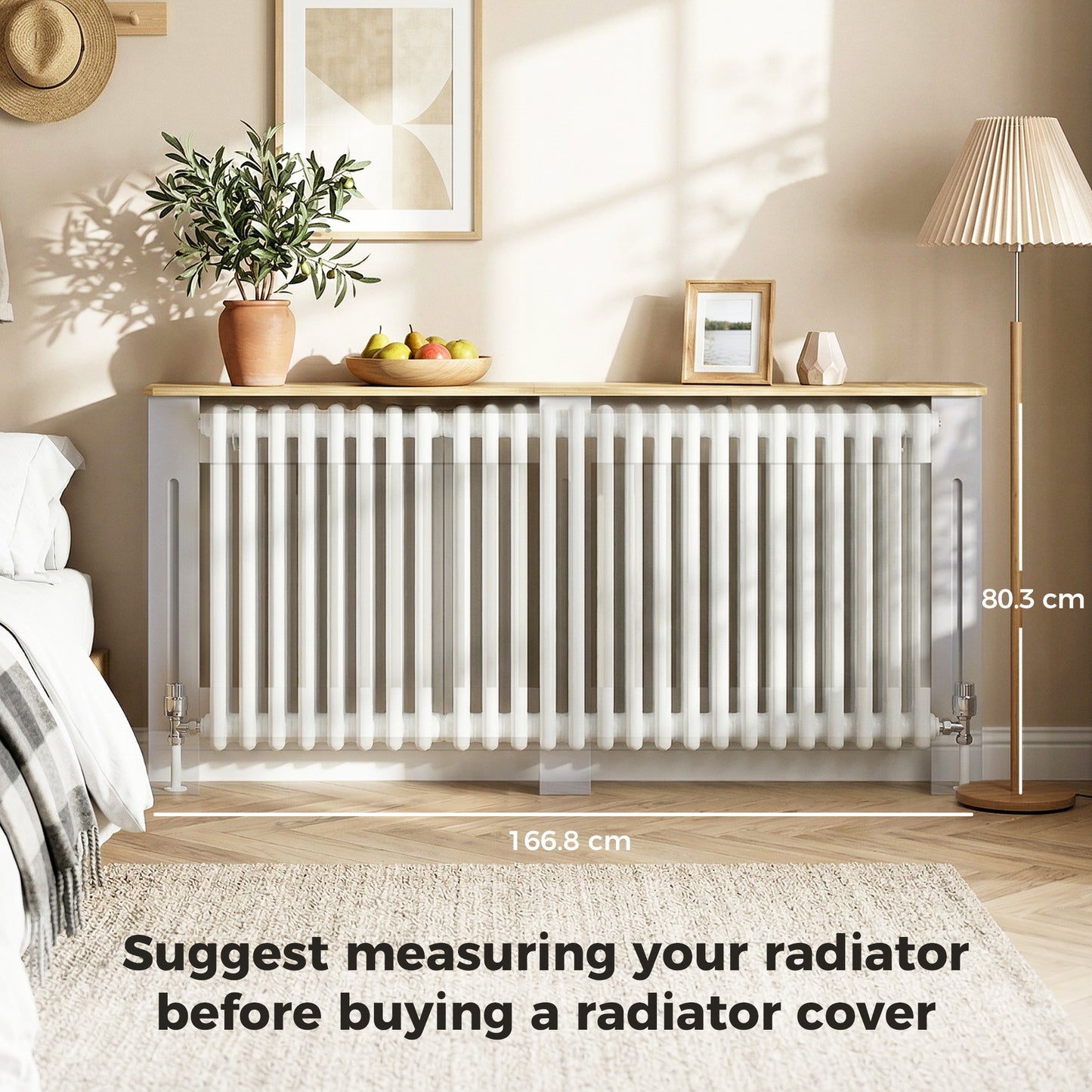 HOMCOM Slatted Radiator Cover Cabinet With Line Grill Design Grey 172L x 19W x 81H cm MDF